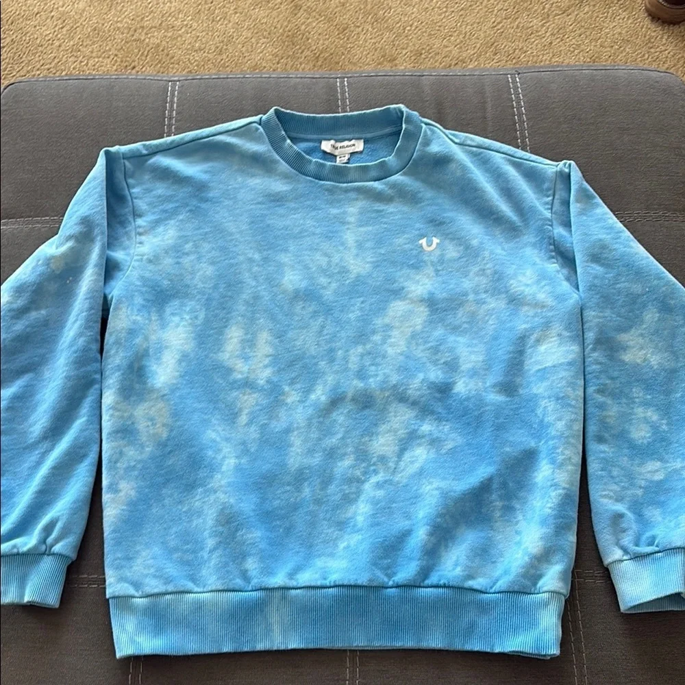 True Religion man’s Blue Crewneck Sweater with Tie-Dye Effect. M